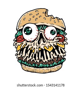 Hamburger Food Monster Graphic Illustration Vector Art T-shirt Design