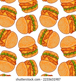 Hamburger food of seamless pattern