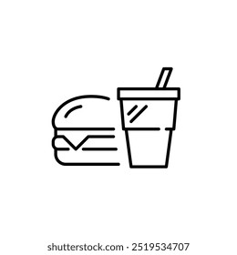 Hamburger and fountain soda drink. Quick fast food delivery. Pixel perfect vector icon