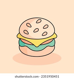 Hamburger Free vector cartoon icon illustration.Lunchtime Signs and Texts icon concept isolated . flat cartoon style