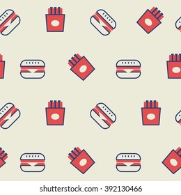 Hamburger and french fried in fastfood icons seamless pattern  background