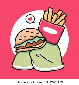 Hamburger with french fries cartoon design