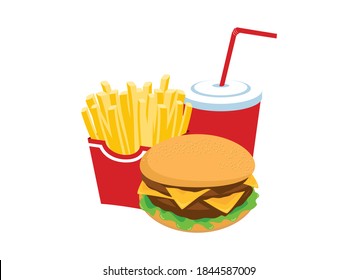 Hamburger, french fries and drink fast food icon set vector. Fast Food icon isolated on a white background. Fast food pile of junk food vector