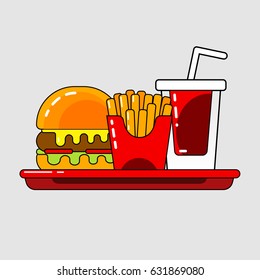 Hamburger, french fries and drink in vector