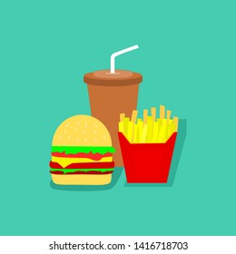 Hamburger french fries, drinking water
