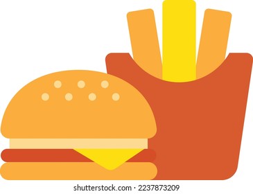 Hamburger and French Fries illustration in minimal style isolated on background