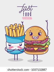 Hamburger and french fries kawaii cartoon