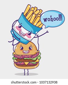 Hamburger and french fries kawaii cartoon