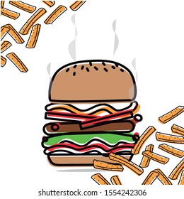 hamburger and french fries vector for a fast food restourant