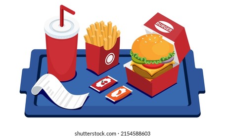 Servidor de bandeja combinada de hamburguesa y frito.