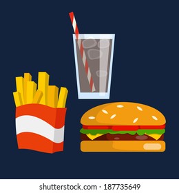 Hamburger, fried potatoes and cola 