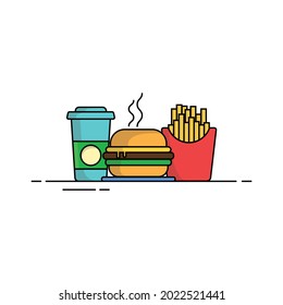 Hamburger, fried potatoes and drink in a cup on a white background. Fast food concept.