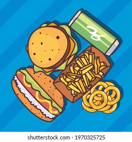 hamburger fries and hot dog