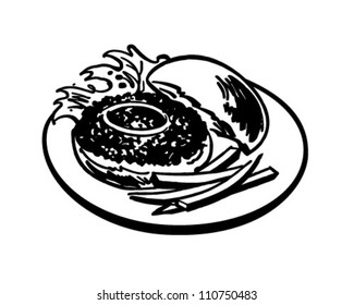 Hamburger And Fries - Retro Clipart Illustration