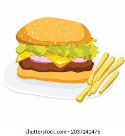 Hamburger  with fries vector art isolated