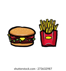 Hamburger and Fries Vector Illustration