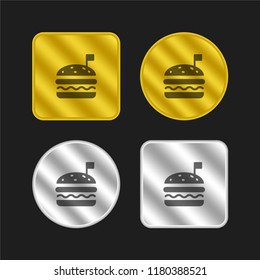 Hamburger gold and silver metallic coin logo icon design