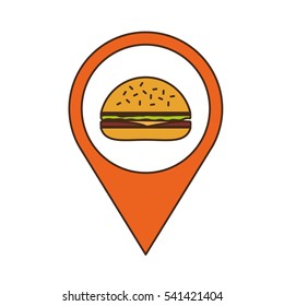 hamburger gps pin street sign  fast food related icon image vector illustration design 