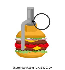 Hamburger Granate. Cholesterinexplosion. Burger-Sprengstoffe. Konzept für Fast Food