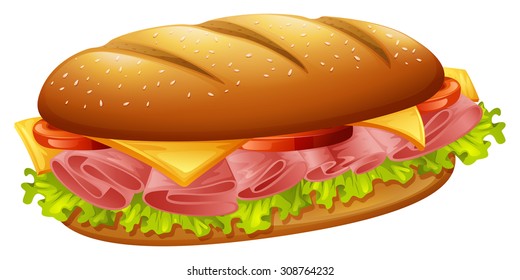 Hamburger with ham and cheese illustration