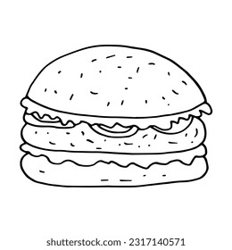 hamburguesa de mano dibujada al estilo doodle. comida rápida.