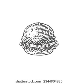 Hamburguesa. Ilustraciones de estilo de grabado a mano.