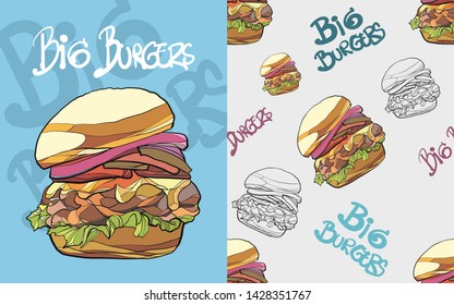 hamburger hand drawn isolate white background seamless pattern