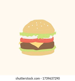 Hamburger in hand drawn thin line style. Vector illustration.