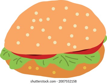 hamburger hand drawn vector. cartoon, icon, sticker. menu fast food cafe