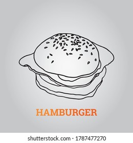 Ilustración vectorial dibujada a mano en Hamburgo. Comida rápida en línea. 