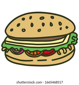 Un fondo aislado de vector dibujado a mano de hamburguesa