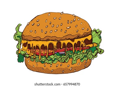 hamburger handmade graphics , vector illustration