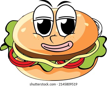 Hamburguesa con ilustración facial feliz