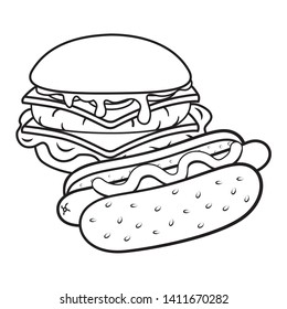 hamburger and hot dog black and white