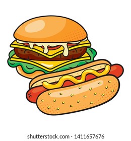 hamburger and hot dog vector illustration