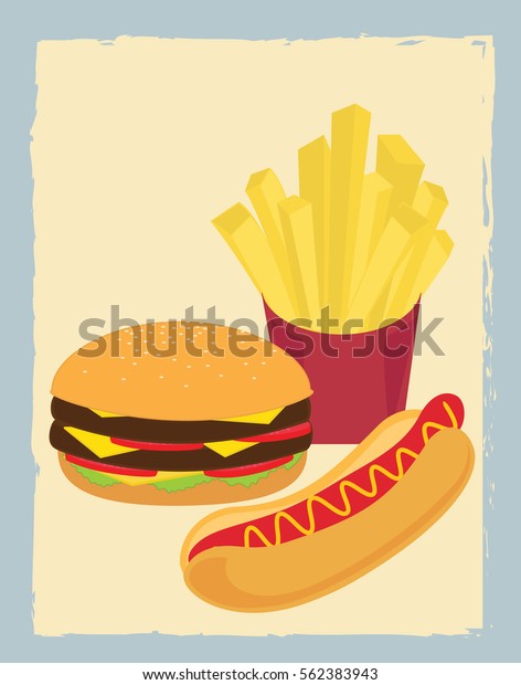 Hamburger Hotdog French Fries Vector Vintage Stock Vector (Royalty Free ...