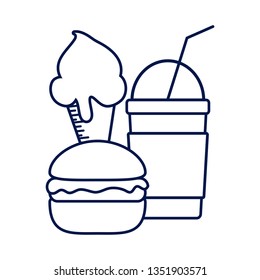 hamburger with ice cream and milkshake