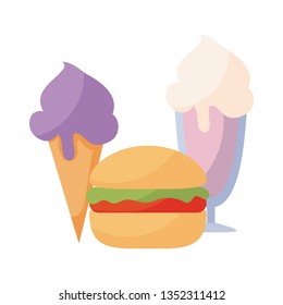 hamburger with ice creams isolated icon