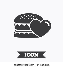 Hamburger icon. Burger food symbol. Cheeseburger sandwich sign. Graphic design element. Flat burger symbol on white background. Vector