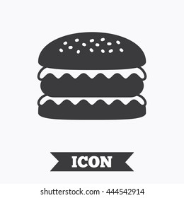 Hamburger icon. Burger food symbol. Cheeseburger sandwich sign. Graphic design element. Flat sandwich symbol on white background. Vector