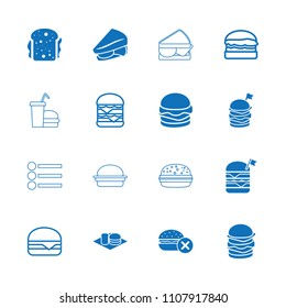 Hamburger icon. collection of 16 hamburger filled and outline icons such as no fast food, sandwich, double burger with flag. editable hamburger icons for web and mobile.