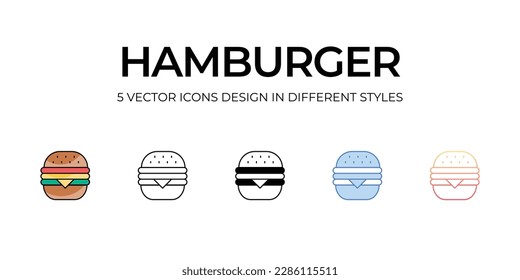 Hamburger Icon Design in Five style with Editable Stroke. Line, Solid, Flat Line, Duo Tone Color, and Color Gradient Line. Suitable for Web Page, Mobile App, UI, UX and GUI design.