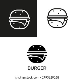 Hamburger Icon With Different Color Black And White. Burger Logo Vector Design