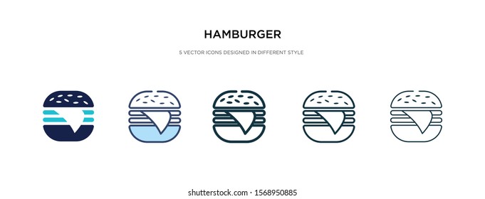 hamburger icon in different style vector illustration. two colored and black hamburger vector icons designed in filled, outline, line and stroke style can be used for web, mobile, ui