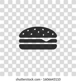 Hamburger icon. Fast food. Black symbol on transparency grid