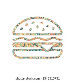 Hamburger icon. Fast food. Linear outline symbol. Colored mosaic with polygons