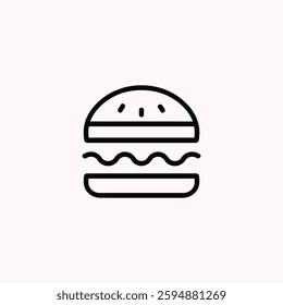 Hamburger icon Fast food Linear outline symbol  Minimalist Hamburger Vector: Simple Black and White Line Drawing for Fast Food Design