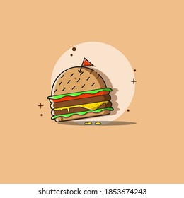 Hamburger icon. Fast food Menu, Cafe and Restaurant Menu. Flat Cartoon Style Suitable for Web Landing Page, Banner, Flyer, Sticker, Card, Background