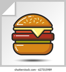 Hamburger icon for fast food menu. Vector isolated flat colorful illustration.