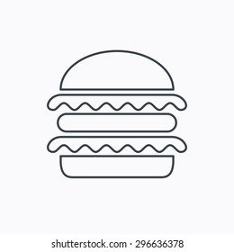 Hamburger Icon. Fast Food Sign. Burger Symbol. Linear Outline Icon On White Background. Vector